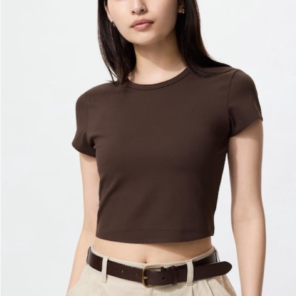 Uniqlo Women’s AIRism Soft Cropped Brown T-Shirt - Size L - Picture 1 of 2
